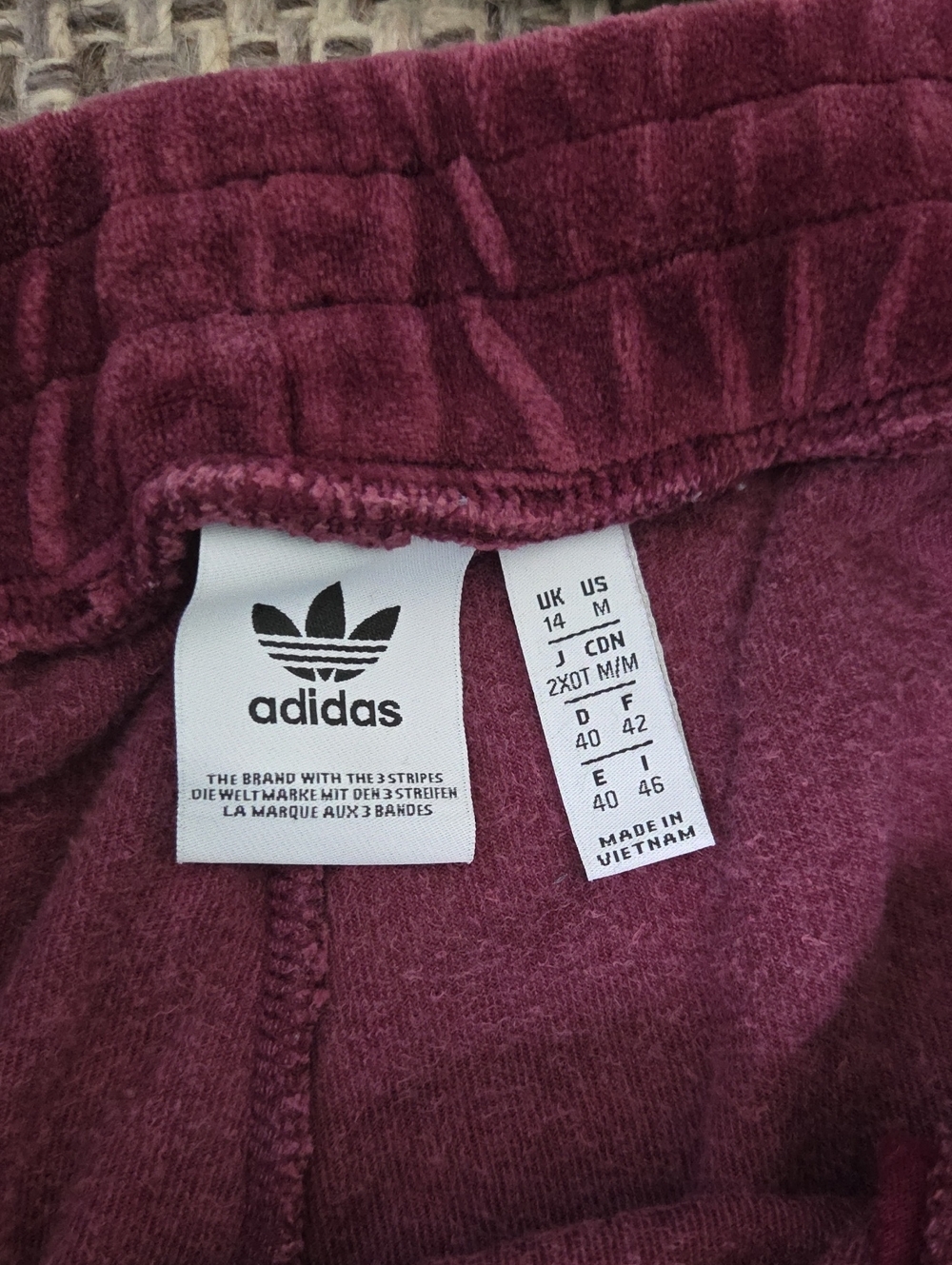Adidas Originals Burgundy Velour Tracksuit Set Y2K 3 Stripe Jacket Pants M - Picture 15 of 16